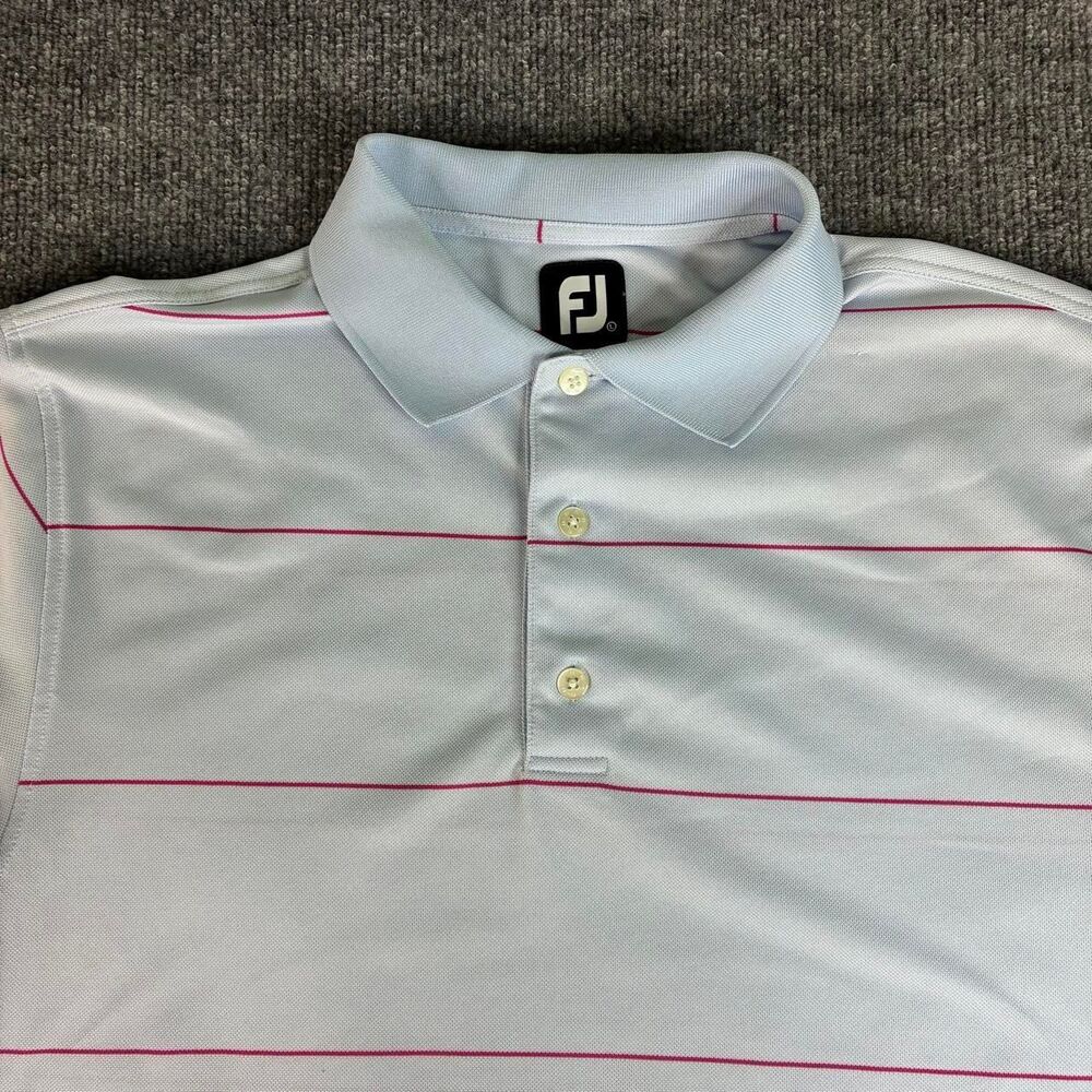 FootJoy FJ Golf Polo Shirt Men’s Large Light Blue Pink Stripe Short Sleeve
